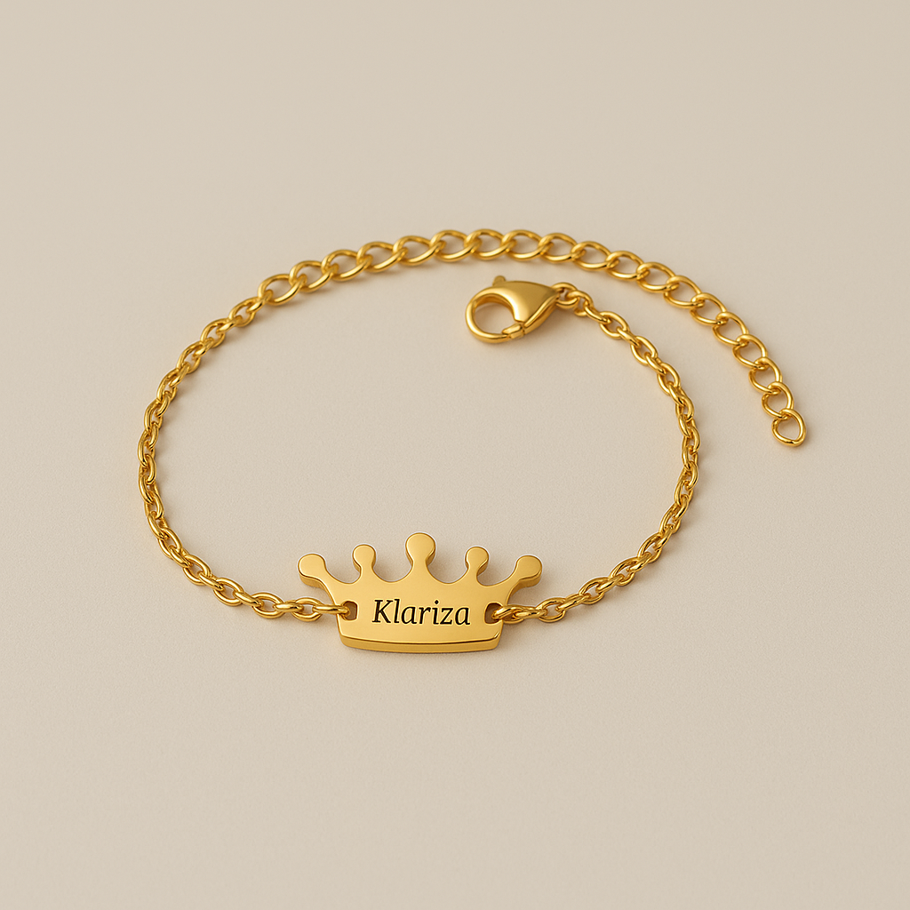 Crown Engraved Name Bracelet