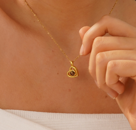 Personalized Stone Projection Heart Necklace